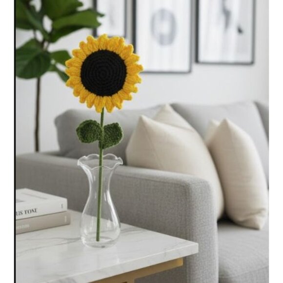 Crochet Sunflower Knit Handmade Artificial Flower Arrangement Yellow Decor Gif - Picture 2 of 5